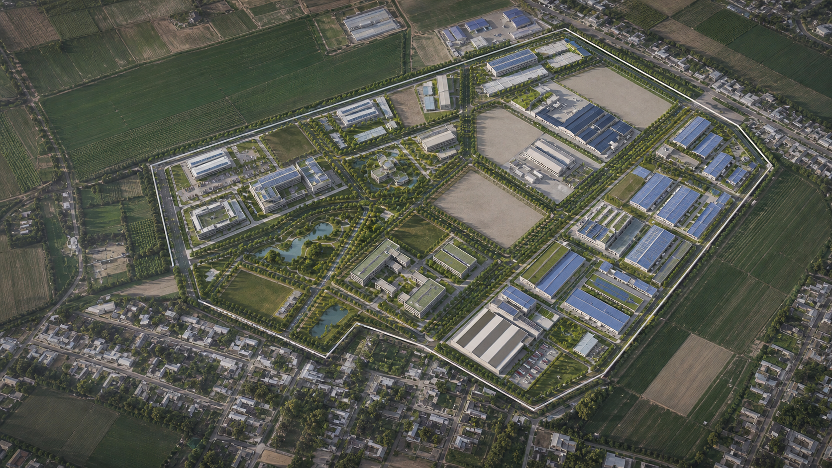 Aerial masterplan of the Andijan-Pharm Free Economic Zone
